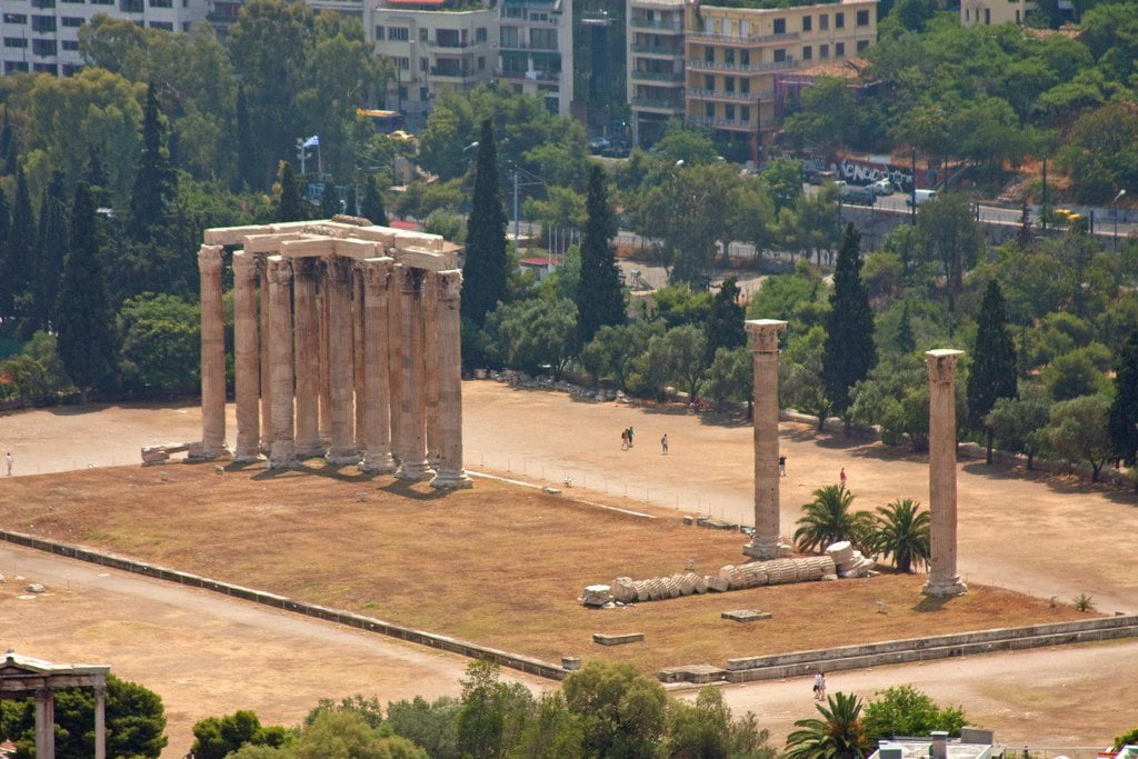 The Temple of Olympian Zeus as viewed from the Acropolis Athens Greece. splendid greece tours